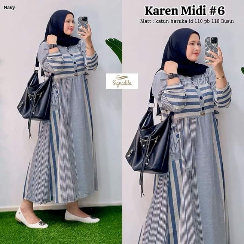 KAREN MIDI#6 DRESS MOTIF TERBARU BAHAN KATUN HARUKA PREMIUM