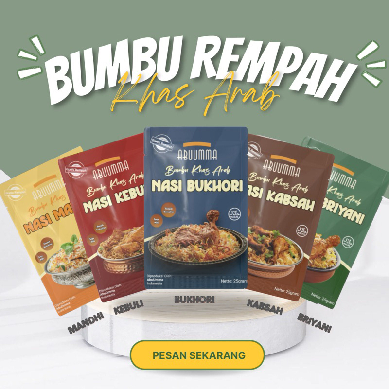 

AbuUmma bumbu nasi kebuli untuk 1Kg Beras anti gagal kemasan 25gram bumbu nasi briyani bumbu nasi mandhi bumbu nasi kabsah bumbu nasi bukhori bunmbu nasi arab