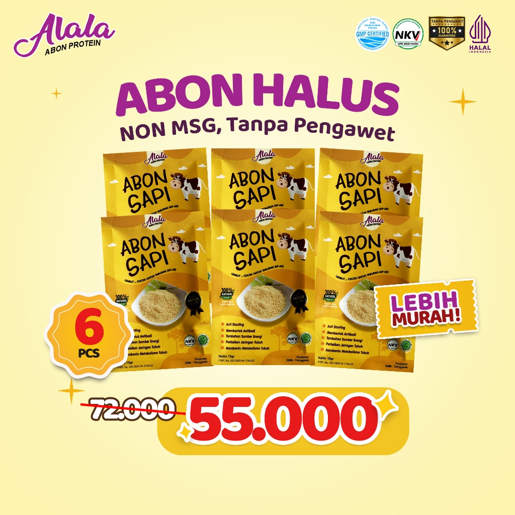 

[BUNDLING 6 PCS] Alala Abon Mpasi Booster Bb Bayi 8 Bulan Varian Abon Sapi Ayam Salmon Tuna Patin