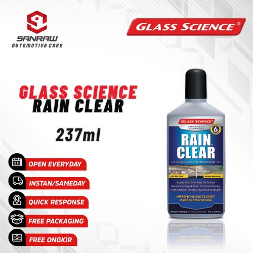 Glass Science Rain Clear Glass Coating, Water Repellent Coating Kaca Mobil Motor
