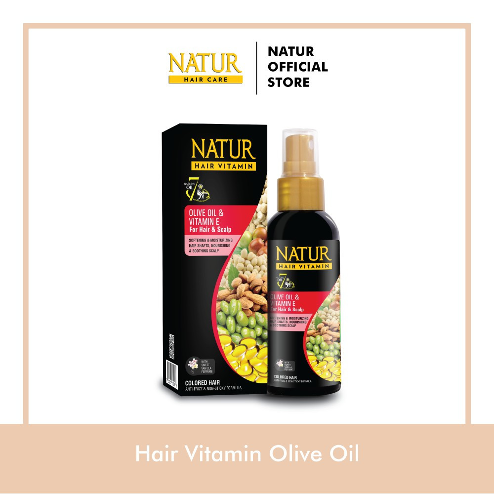 Natur Hair Vitamin Olive Oil & Vitamin E 80ml - Vitamin Rambut Minyak Zaitun | untuk rambut bewarna