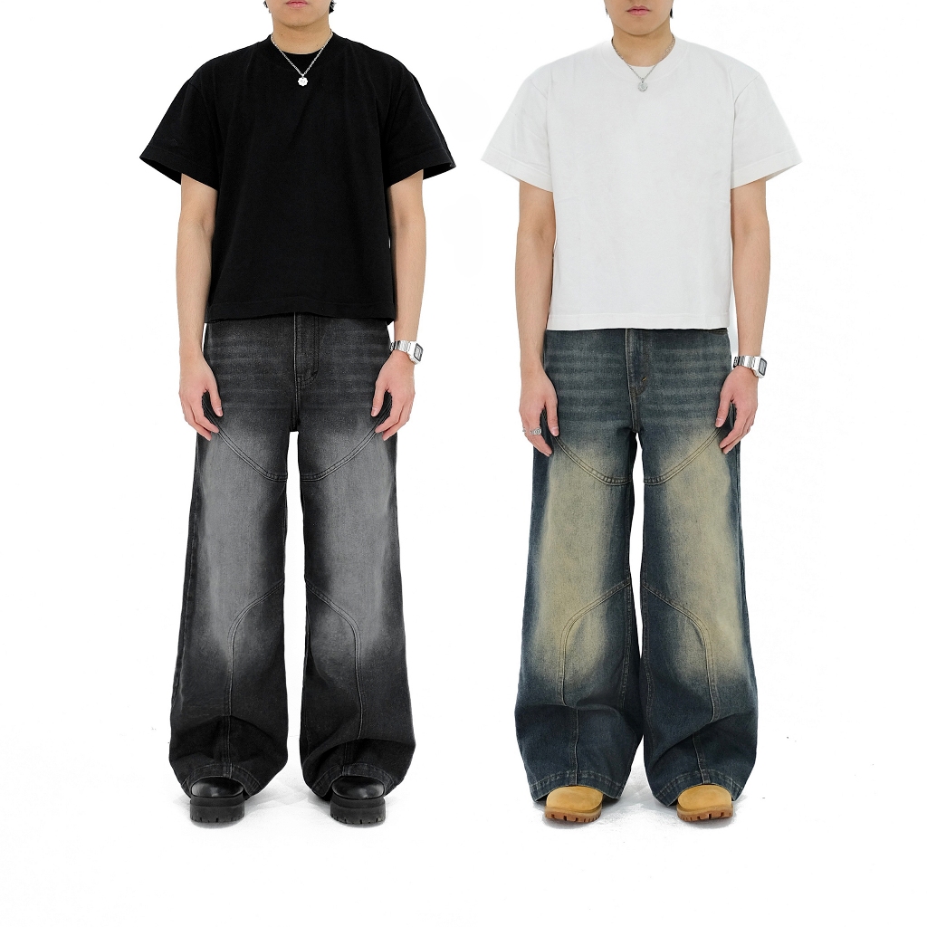 Zasvo - Faded Wash Wideleg Baggy Jeans V2 Black & Blue