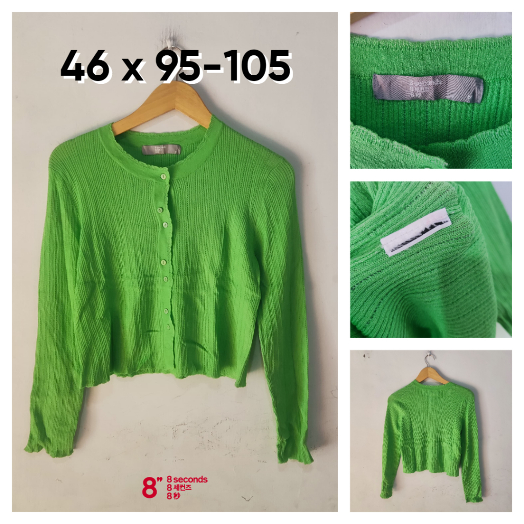 Cardigan Crop 8 Seconds Hijau O Neck Size M Wanita Atasan Cewek Outer Knit BC717