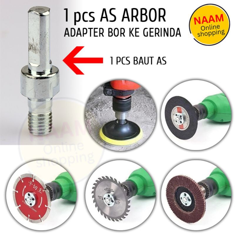 BAUT KONEKTOR ADAPTER AS MESIN BOR KE GERINDA POTONG POLES AMPLAS DLL - AS ADAPTOR BOR KE GRINDA M10