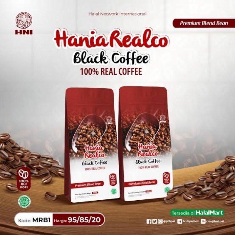 

HANIA REALCO BLACK COFFEE PREMIUM BLEND HNI, BIJI KOPI PREMIUM BPOM