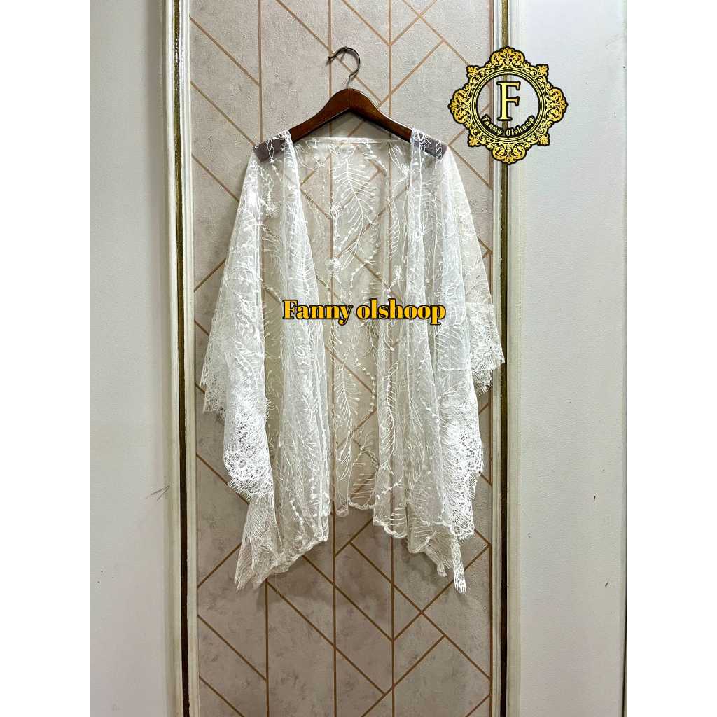 DISKON OUTER CARDIGAN KEBAYA BRIDESMAID BAJU KONDANGAN TILLE MIX BROKAT RENDA CANTIK PUTIH