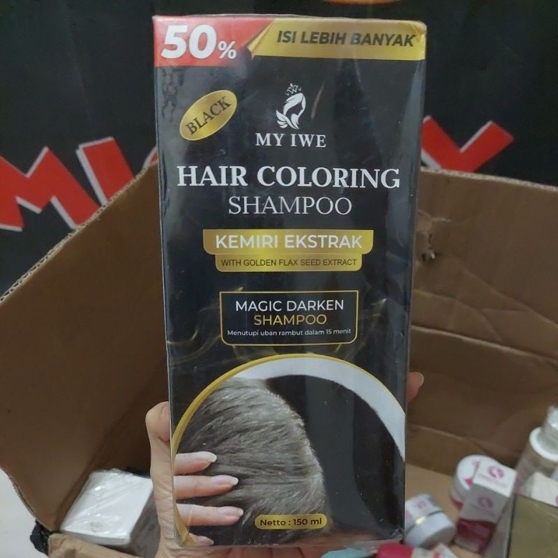 MY IWE HAIR COLORING SHAMPOO KEMIRI EKSTRAK BLACK