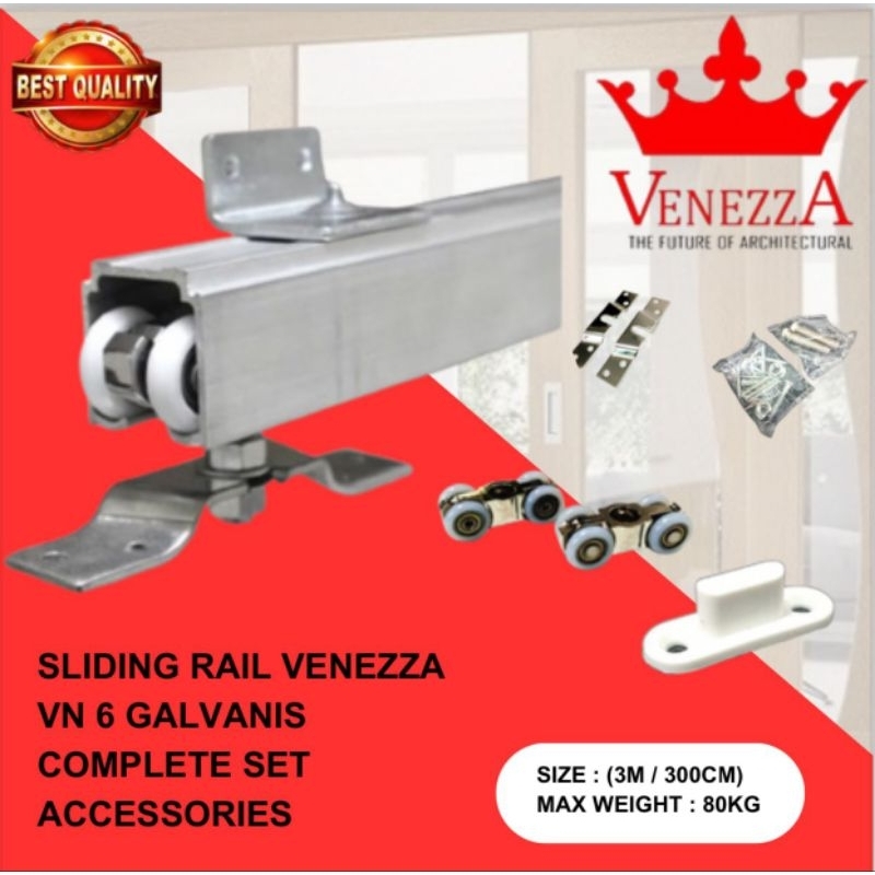 Rel Pintu Sliding Geser Gantung Galvanis Komplit Set  VENEZZA 3 Meter (300cm)
