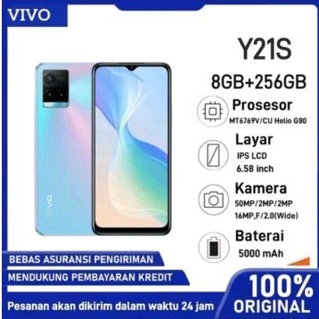 HP VIVO Y21S RAM 8/256 GB / 6.53 INCI / FULL SET  BARU 100% BERGARANSI 1 TAHUN ORIGINAL