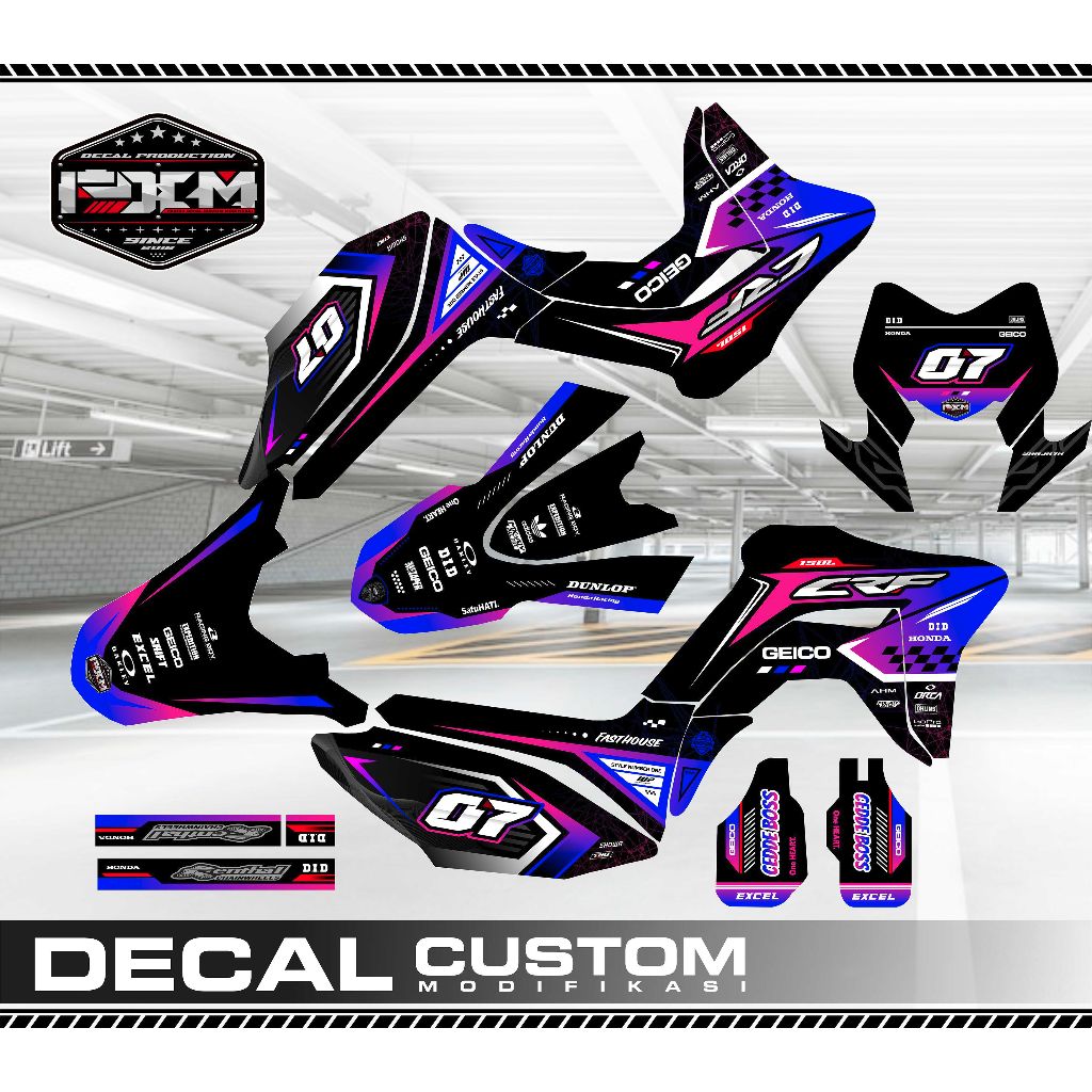 Decal CRF 150 L FULL BODY GRADIASI PINK BIRU HITAM KEREN ELEGAN Dengan pilihan warna ( FULL CUSTOM /
