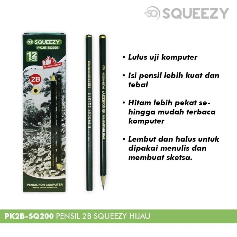 

Pensil 2B Squeezy PK2B-SQ200 Hijau Isi 12 Pcs