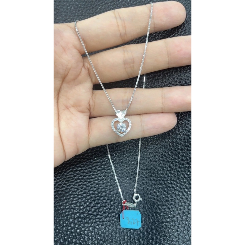 Set Kalung Wanita model love Stone emas putih asli Elegan