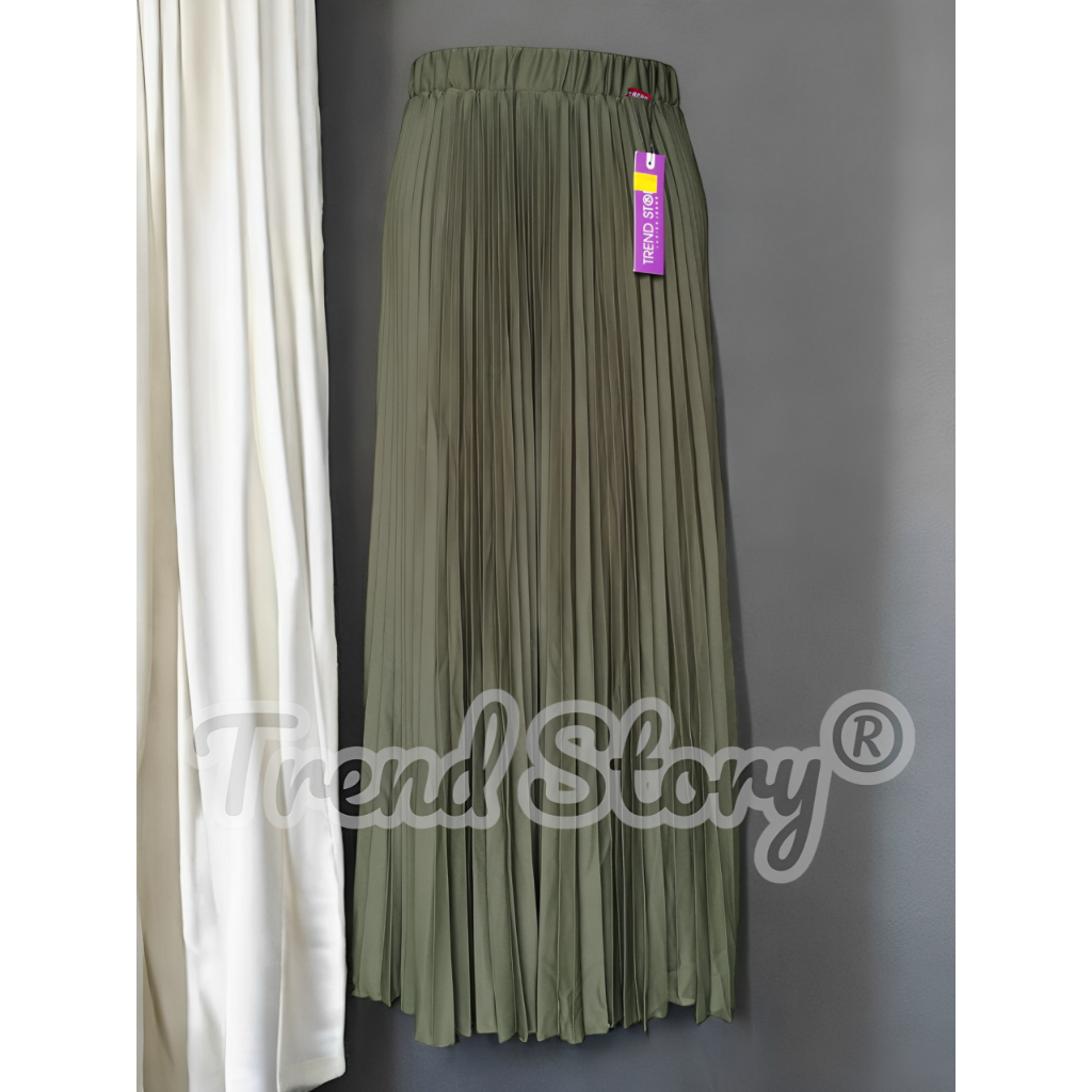 Rok Plisket Payung Premium Standart / Rok Plisket Premium Import HIJAU ARMY / OLIVE GREEN
