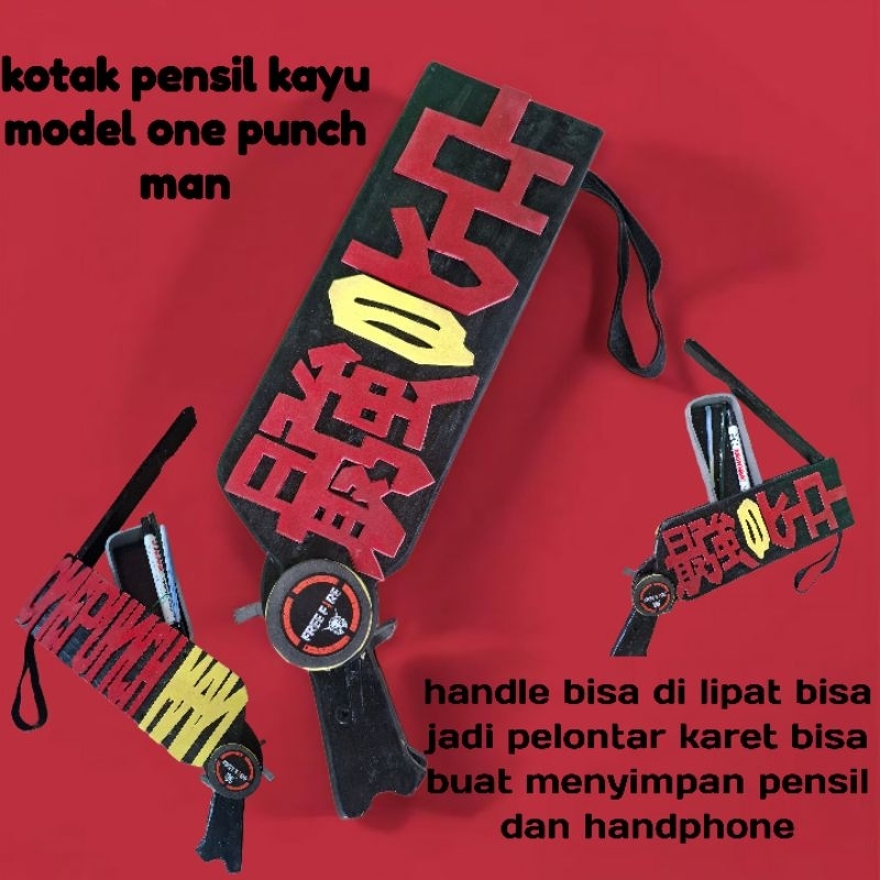 

kotak pensil kayu karakter onepunchman pakai karet