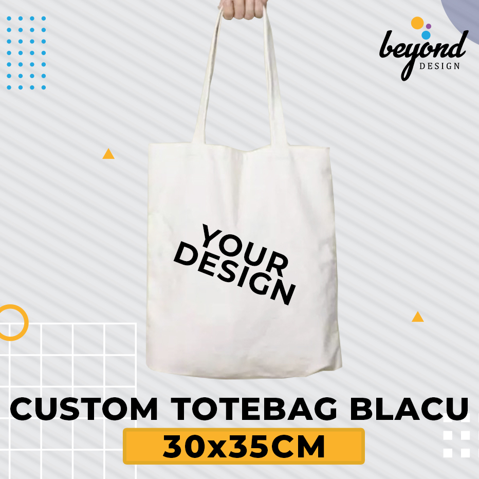 Tas Totebag Blacu Custom Sablon Hitam Putih 30x35cm