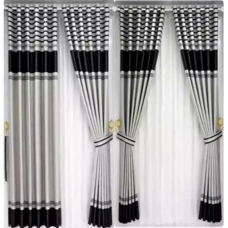 Gorden Jendela Pintu Blackout Premium Tebal Mewah Elegan Motif Hitam Coklat Gold Panjang 250 270 Cm