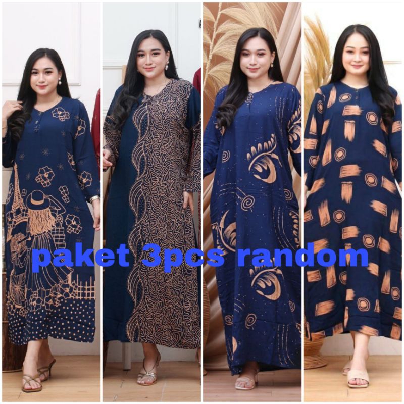 100ribu 3pcs daster lengan panjang kekinian busui ld 110cm motif random
