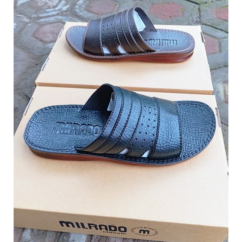 Sandal Selop Kulit Pria Classic M02 Outsole Lentur Tidak Licin/Sandal Kokop Pria