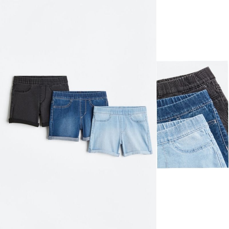 H&M celana pendek isi 3 pcs denim short jeans girl original store size 3-4y