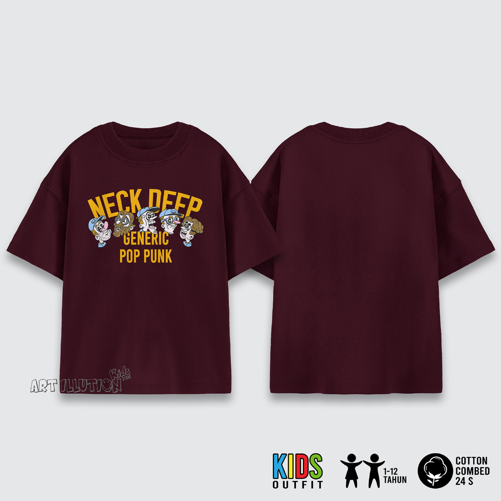 Tshirt Anak Neck Deep Cartoon Faces Kaos Band Distro Baju Anak Logo Neck Deep Terbaru Cotton Combed 