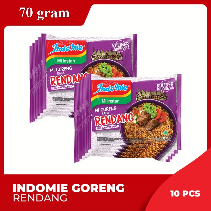 

INDOMIE GORENG RENDANG 70 GRAM PER PACK ISI 10 BUNGKUS FUN CORNER