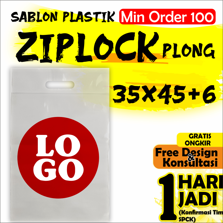 

SABLON PLASTIK ZIPPER Plong 35X45+7 ZIPLOCK Plong KLIP Plong Custom Packing Olshop min order 100 pcs