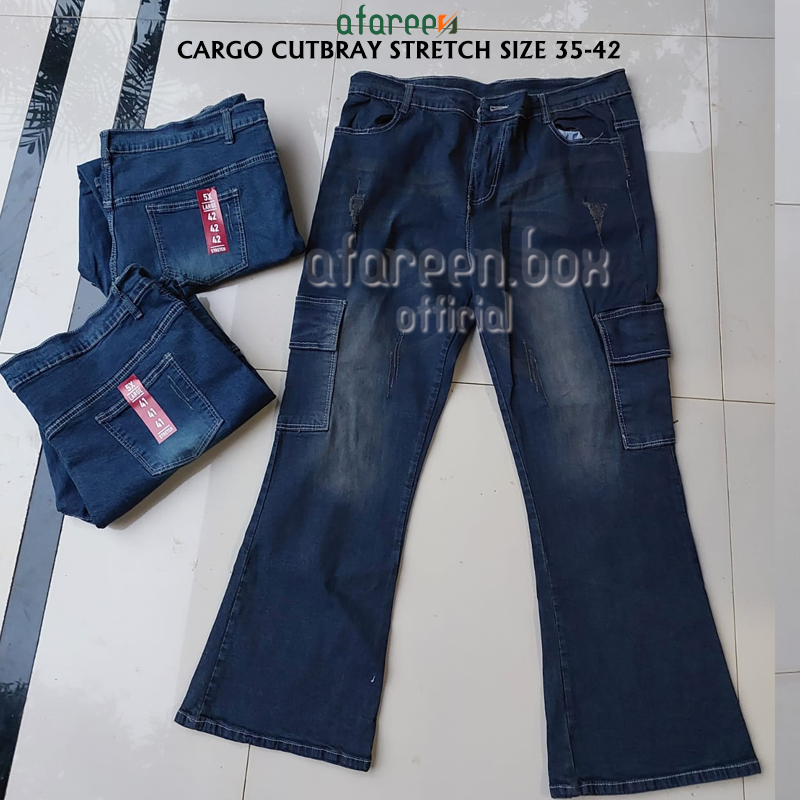 Cutbray Cargo Wanita Celana Jeans Cutbray Cargo Stretch Melar Jumbo Size 35-42