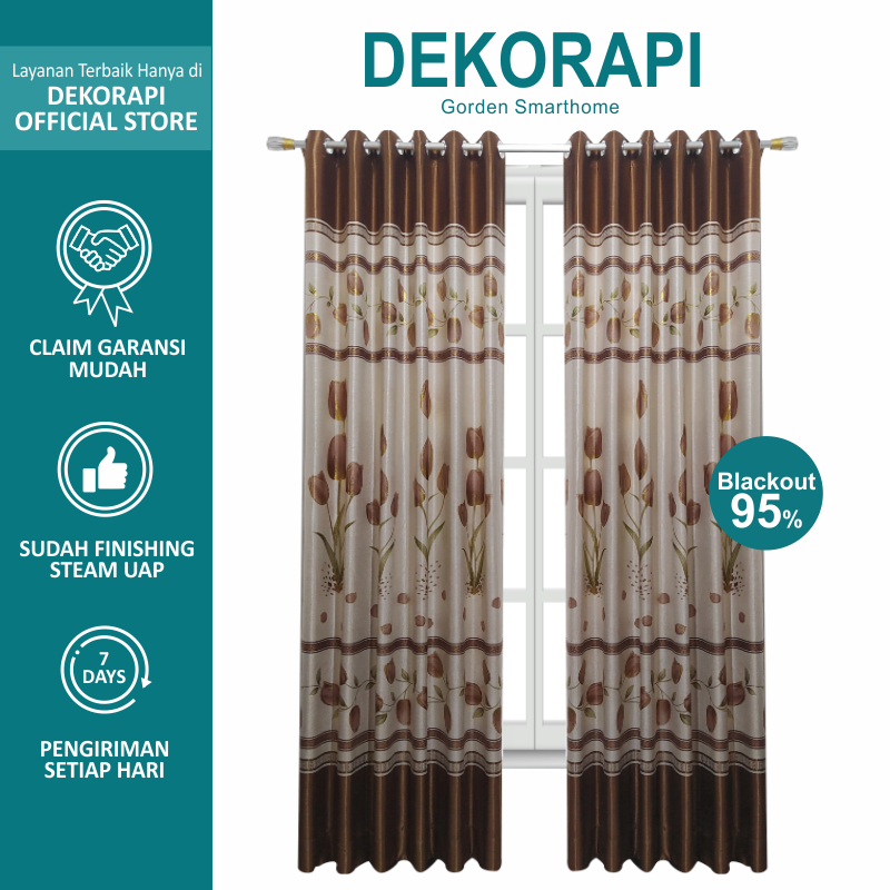 DEKORAPI Gorden Blackout Gordyn Motif Bunga Tulip