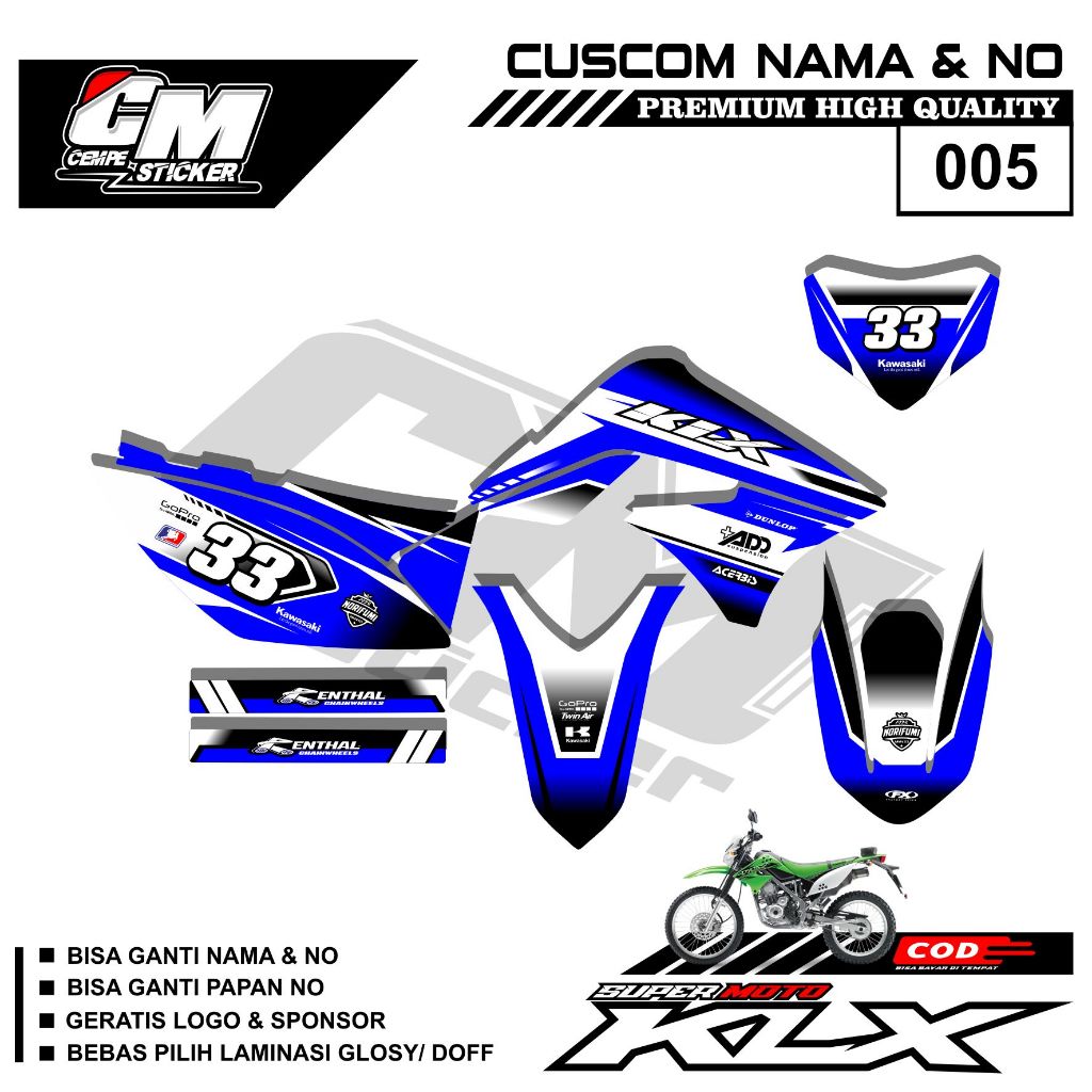 Stiker Sticker Lis Variasi KLX Lama L/S Decal Striping Standar KLX Lama Premium Racing CM05