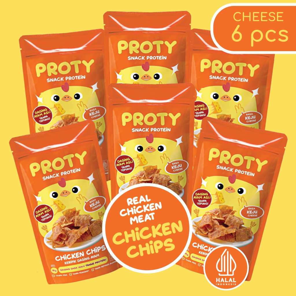 

PROTY Chicken Chips Keju Cheese (Bundle 6 pcs) Snack Anak Tinggi Protein - Keripik Daging Ayam