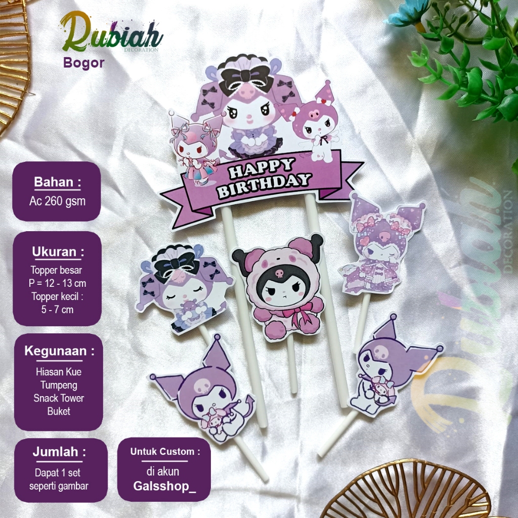 Topper cake Karakter Kuromi Ungu Hiasan Kue Ulang Tahun / Snack Tower / Tumpeng / Buket