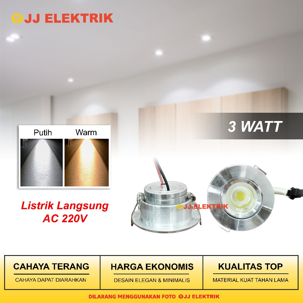 Lampu Sorot Spot Light 3W Downlight LED COB Mini 3 Watt Cahaya Kuning Warm White Putih Cool White La