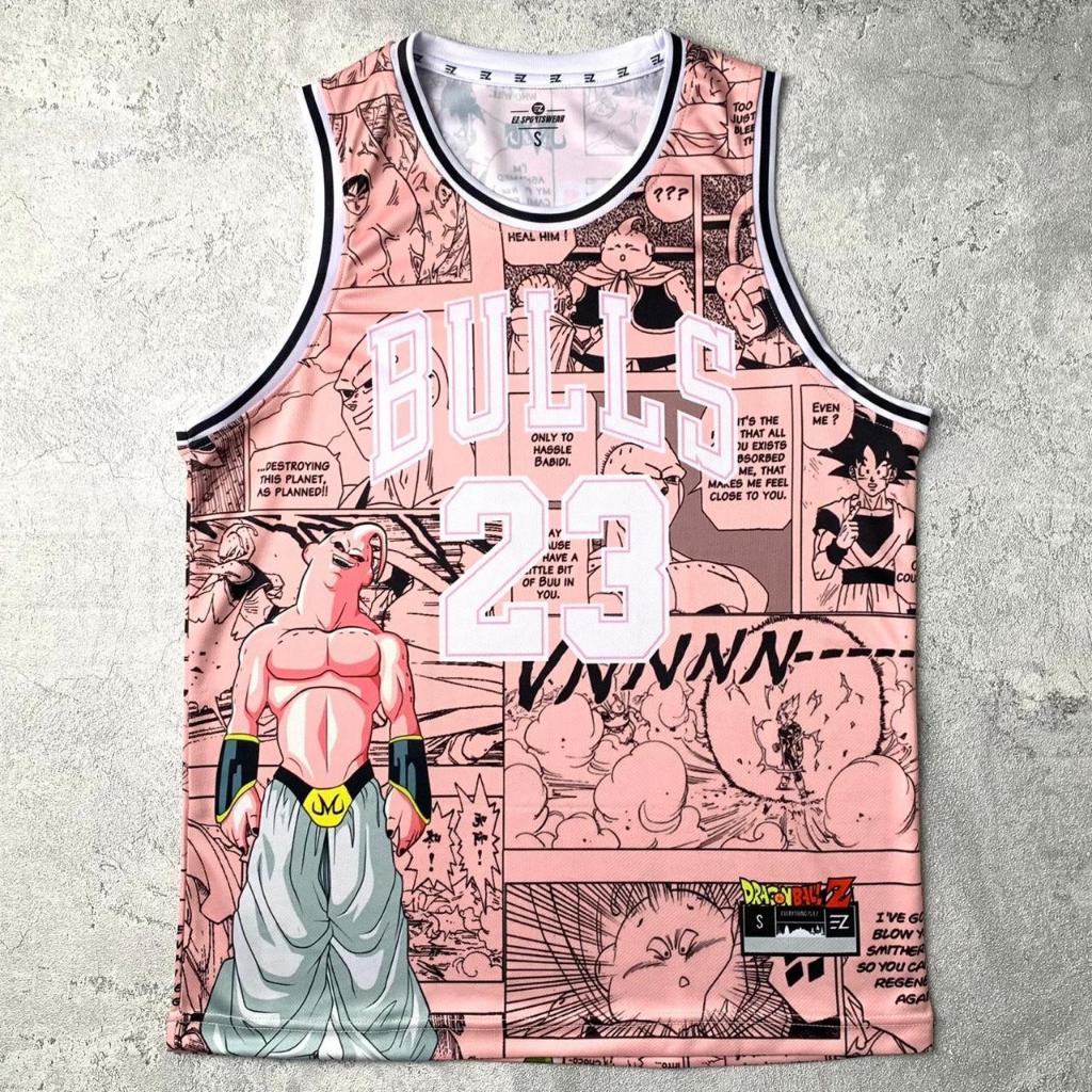 Jersey Michael Jordan Chicago Bulls #23 CUSTOM PINK DRAGON BALL BUU Swingman Bola Basket NBA Baju Ka