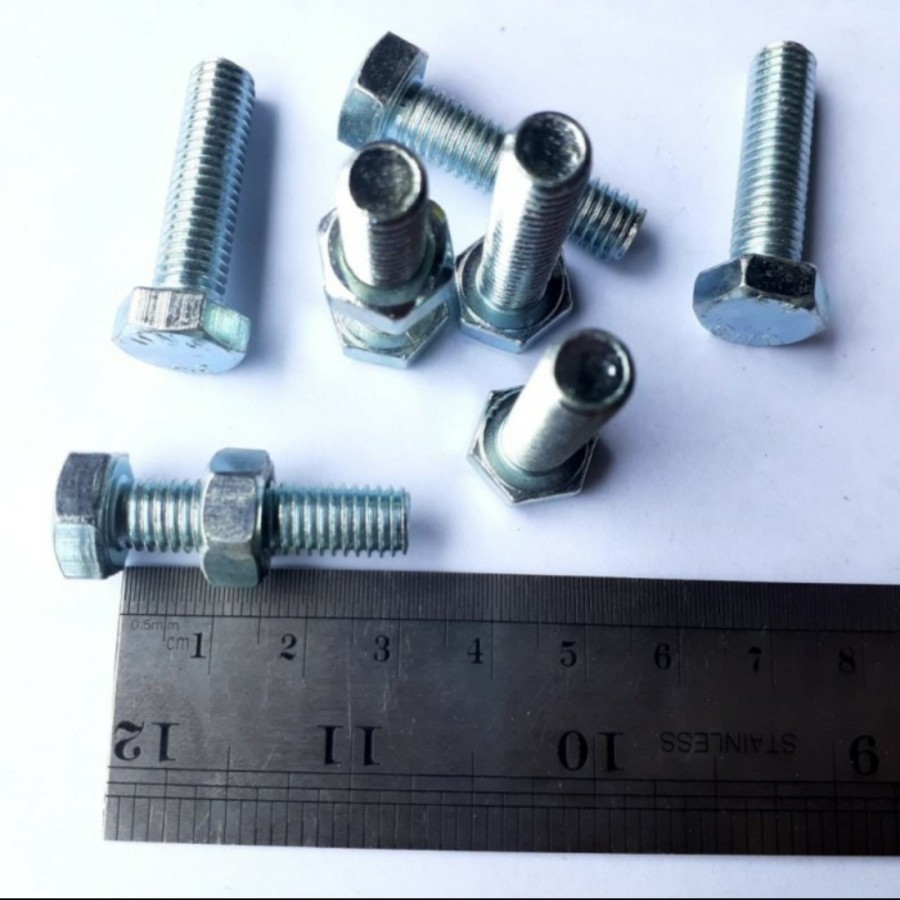 baut m8x30 putih /baut mur m8 /baut galvanis m8x30 /baut hexagon