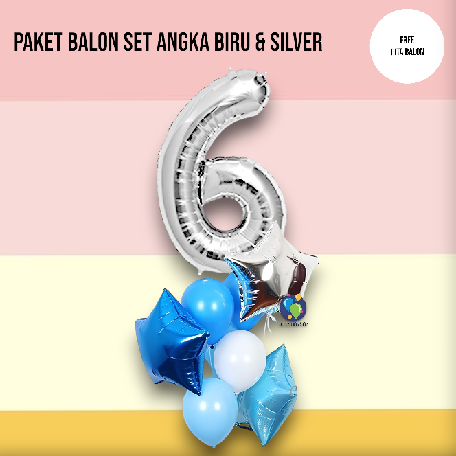 Paket Balon Angka Silver Jumbo Angka / Set Dekorasi Ulang Tahun Anak