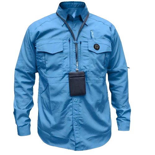Isur Store - Kemeja Taktikal M-TAC Lengan Panjang Biru Muda Custom Bordir