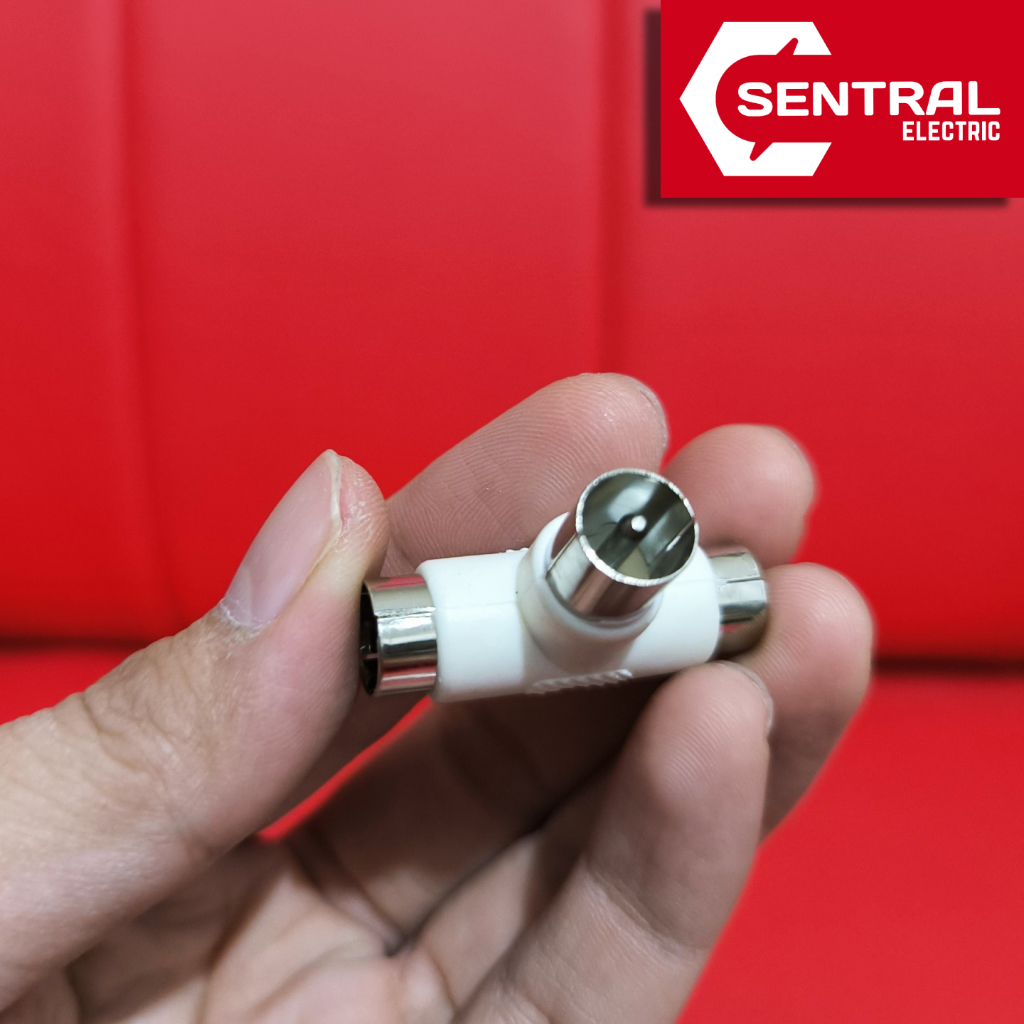 MURAH JEK SAMBUNGAN ANTENA / Splitter T Jack Jek TV 1 Male to 2 Female / T Putih Paralel Sambungan