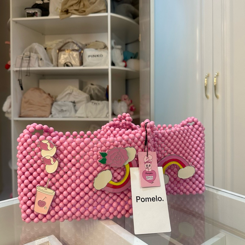 NEW & PRELOVED Pomelo x Esther Bunny Beaded Shoulder Bag Pink Cute Bag With Pin