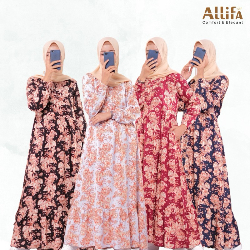 El Qibthy - Gamis Home dress Wardah Motif Bunga Besar Bahan Adem Rayon Viscose Premium Motif Size M,