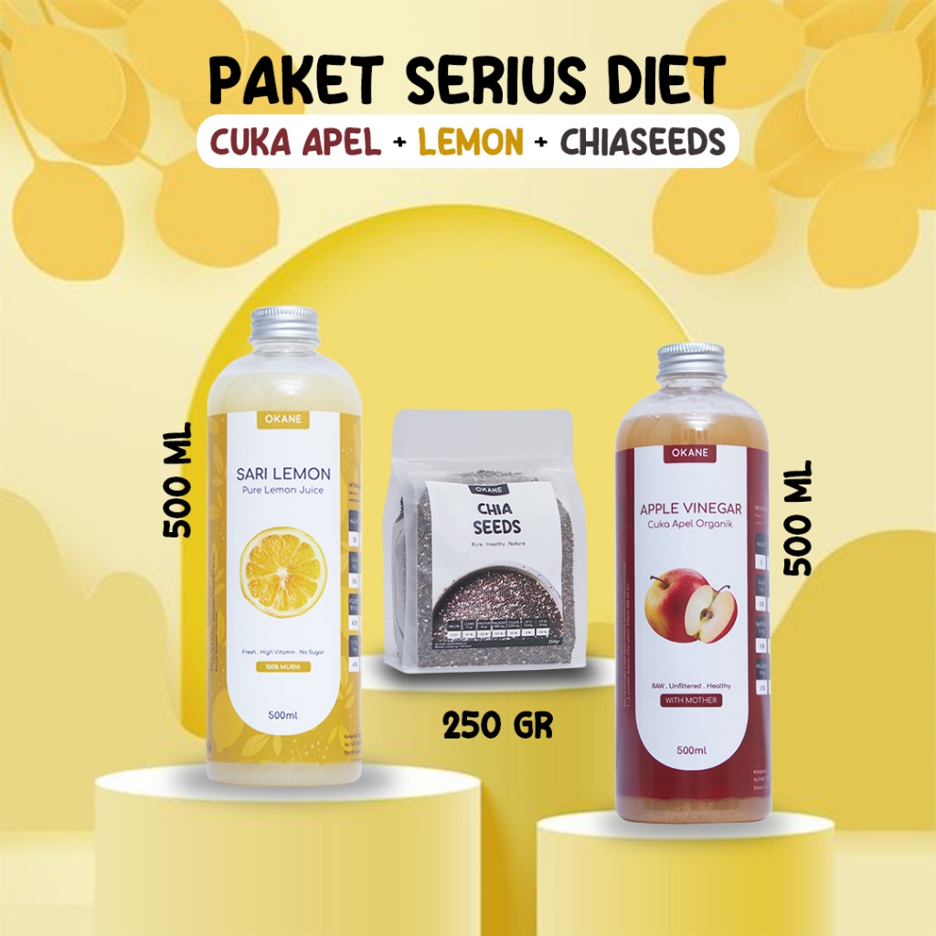 

Paket Serius Diet OKANE Cuka Apel 500 ml + Sari Lemon 500 ml + Chiaseeds 250 gr / Paket Diet Besar