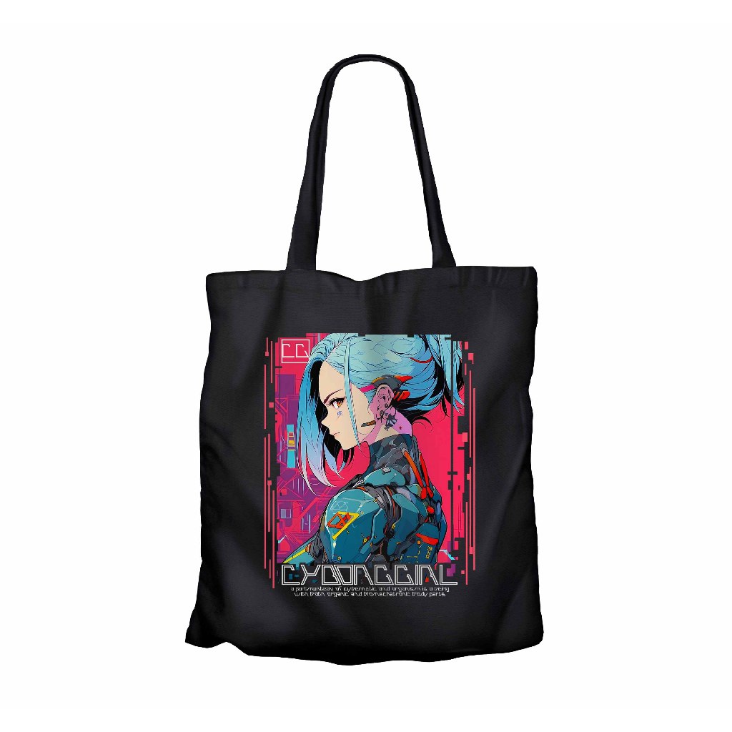 Tote bag infinite japan style CYBORG GIRL SIDE BACK - JAPAN ART material canvas