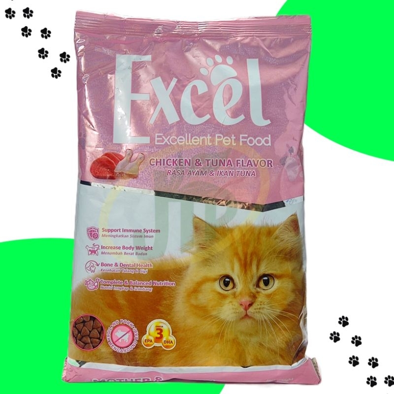 EXCEL MOTHER & KITTEN CHICKEN TUNA - Makanan dry food anak kucing pelet segitiga - 500gr