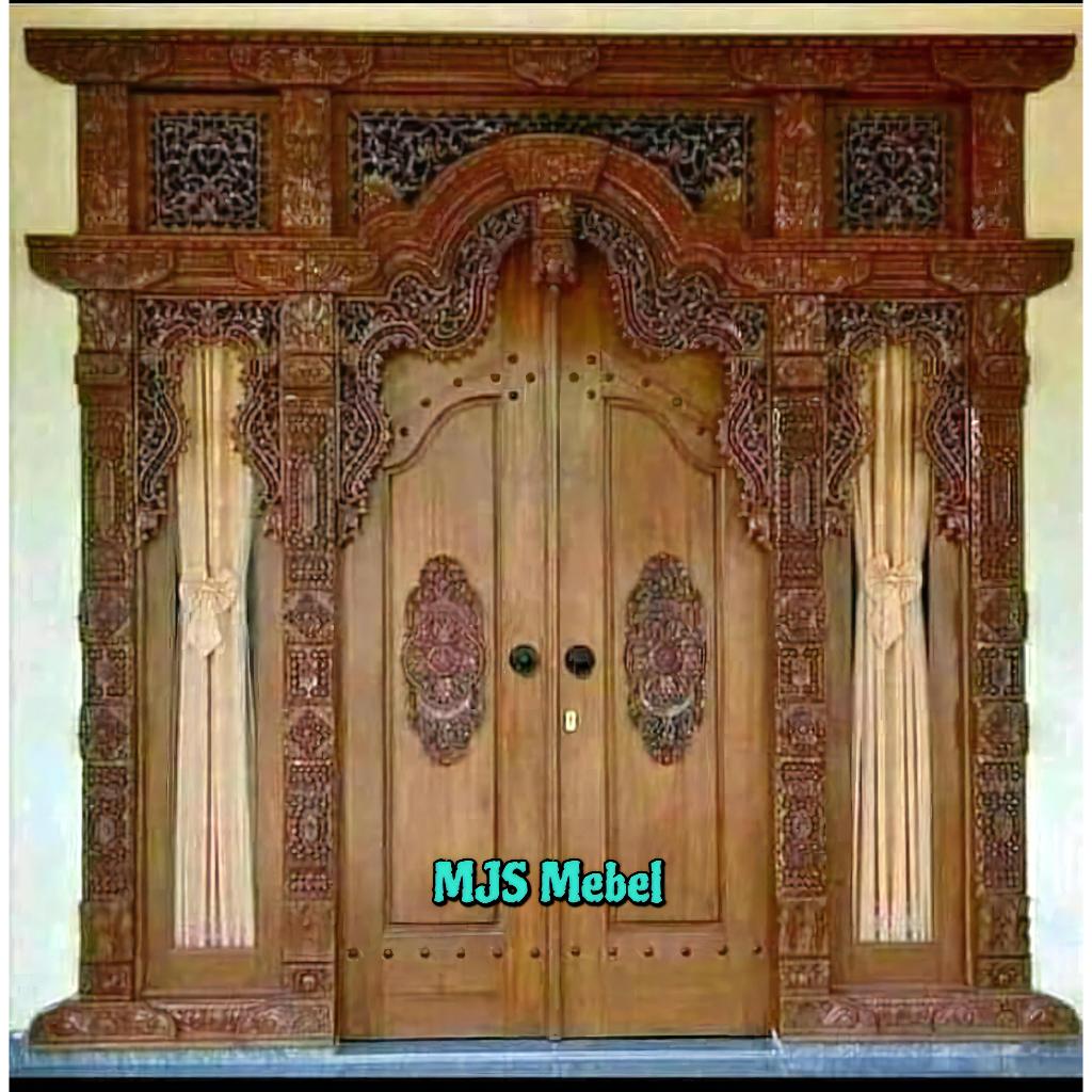 Pintu Gebyok Jawa Klasik Kombinasi Kaca Ukir Jepara