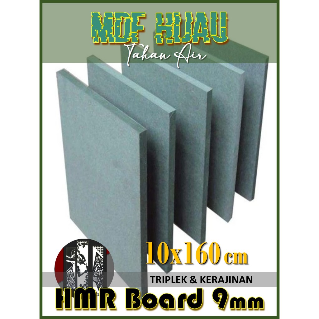 HMR Board 9mm 10x160 cm (isi 2 Lembar) 9 mm 10 x 160 | 160x10 | 160 x 10 cm MDF HIJAU 9mm 10x160 cm