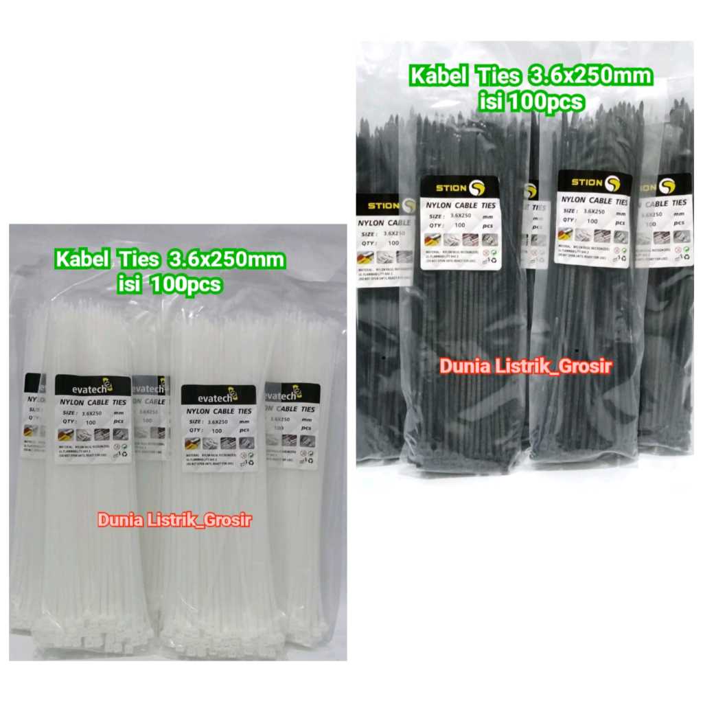 STION / EVATECH Kabel Ties Nylon Putih & Hitam UKURAN 3,6x250mm / Kabel Tie / Cable Tis / Nylon Cabl