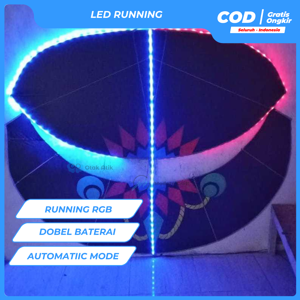 Lampu layang-layangan LED strip running dobel batre cas  dengan sensor vahaya-OtakAtik_Electric