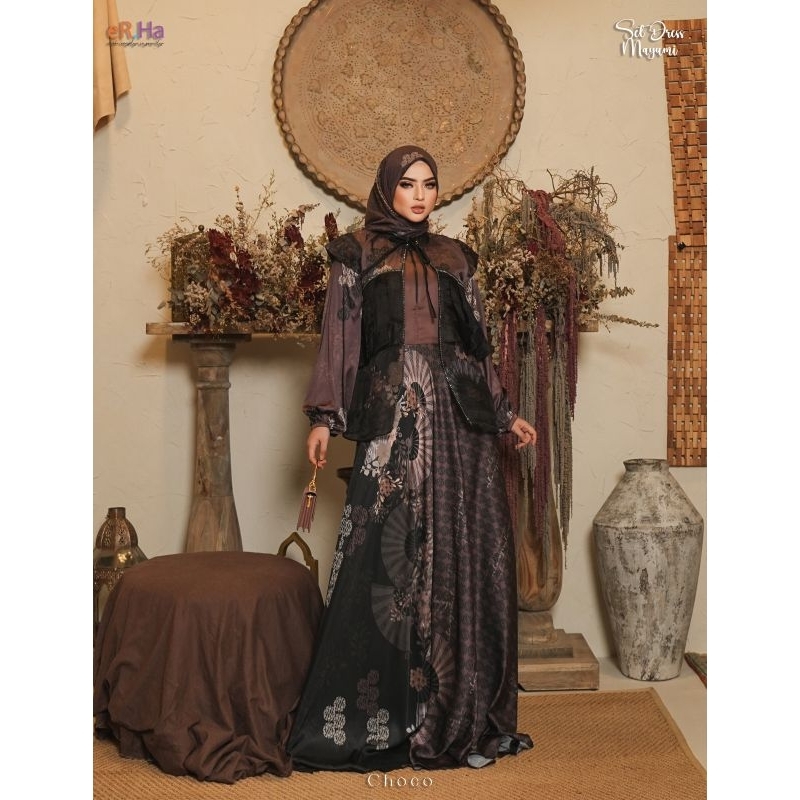 [ER.HA SYARI] GAMIS SYARI TERBARU / DRESS SET OUTER PRINTING " MAYUMI SET " BY ER.HA