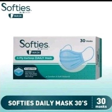 Masker Softies Daily Polos - Masker Surgical Batik isi 30 - Softies  Surgical 3ply Medis  - Earloop 