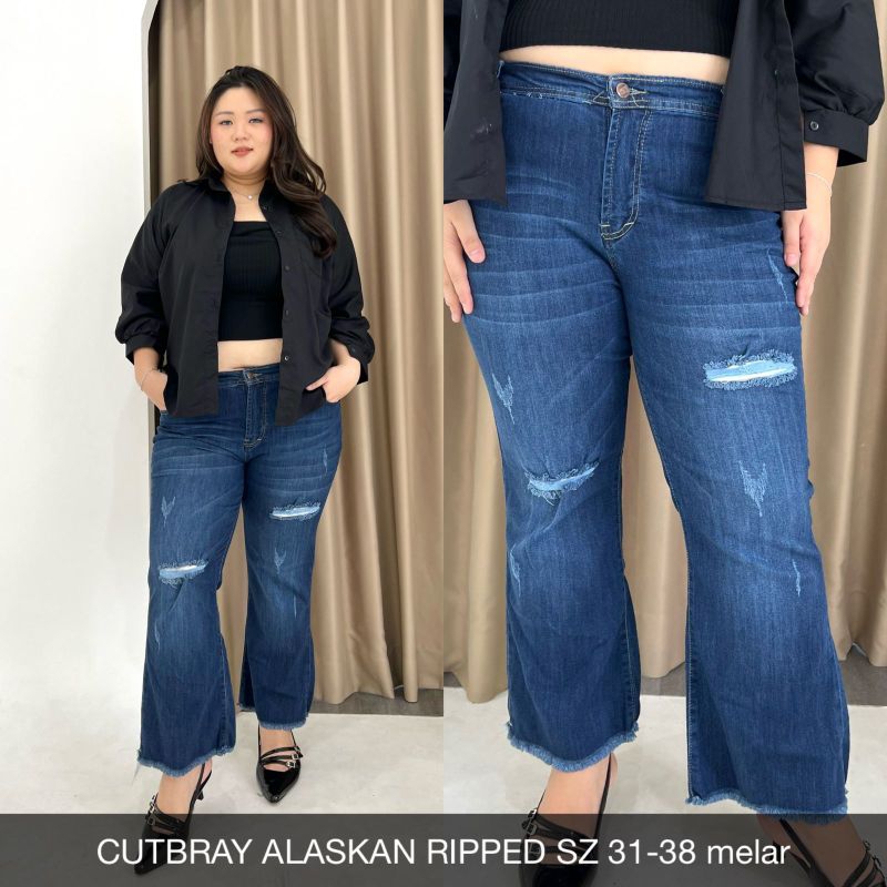 CELANA JEANS WANITA JUMBO CUTBRAY ALASKA RIPPED JEANS BIGSIZE