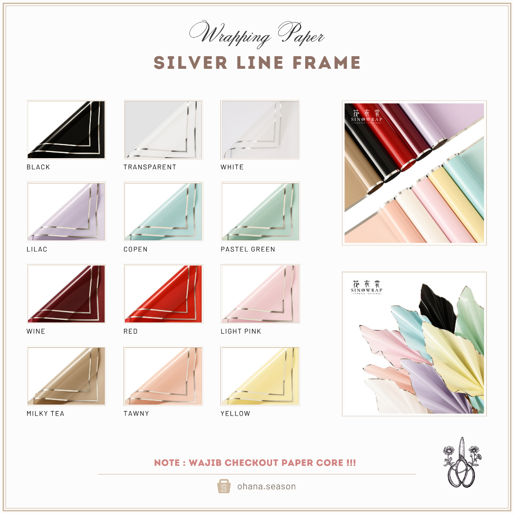 

Ohana Season Floral Wrapping Paper | Kertas Bunga | Silver Line Frame Cellophane 57 x 57 cm
